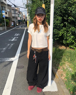Patch button hem side outseam cotton pants