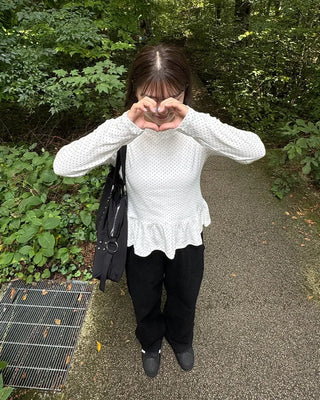 Polka Dot Waist Frill Point Long Sleeve T-Shirt