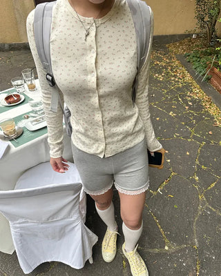 Mini Flower Rib Slim Cardigan