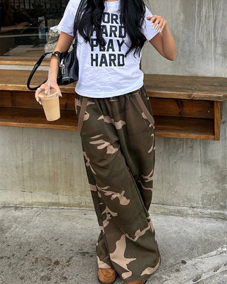Camouflage Cut-Off Hem Easy Pants