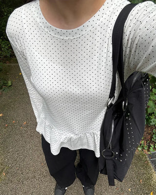 Polka Dot Waist Frill Point Long Sleeve T-Shirt