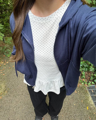Polka Dot Waist Frill Point Long Sleeve T-Shirt