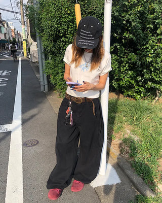 Patch button hem side outseam cotton pants