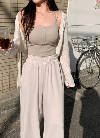 [With built-in cups] Sleeveless top with button-up cups (4 colors)