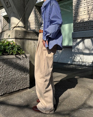 Double-pleated wide cotton pants