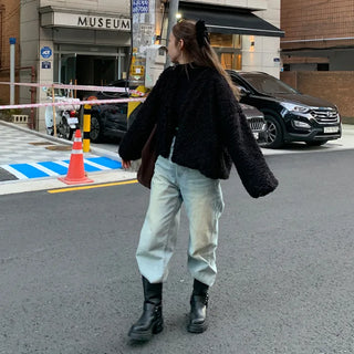 V-neck boa open jacket