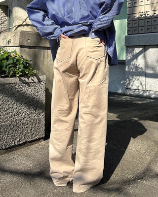 Double-pleated wide cotton pants