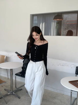 One-shoulder shirred T-shirt