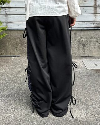 Dot Bicolor Ribbon Elastic Waist Pants