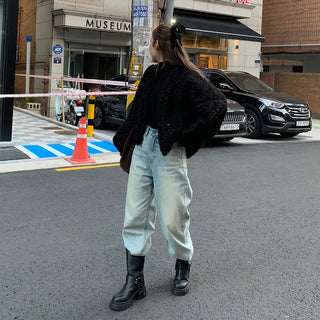 V-neck boa open jacket