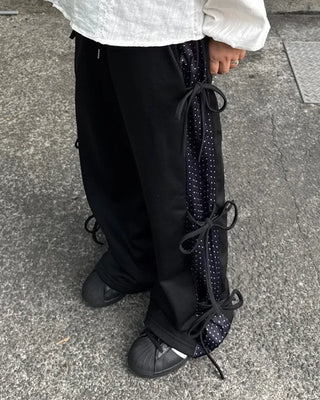 Dot Bicolor Ribbon Elastic Waist Pants