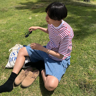 Colored striped short-sleeved T-shirt