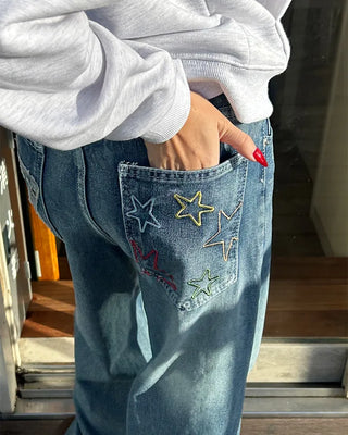 77 Color Star Patch Wide Jeans