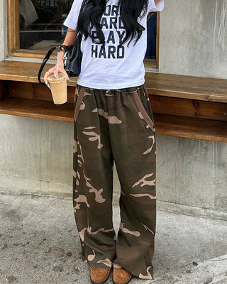 Camouflage Cut-Off Hem Easy Pants