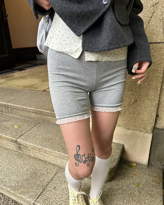 Lace hem short ribbed leggings pants