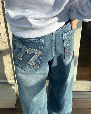77 Color Star Patch Wide Jeans