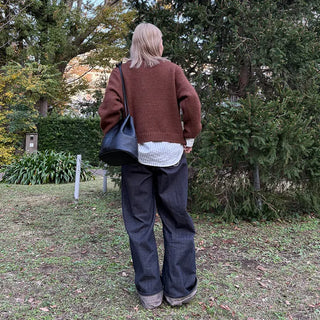 Low-rise denim roll-up wide-leg pants
