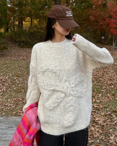 Big ribbon detail long-sleeved knit