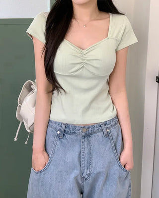 Punching Shirring Short-Sleeve T-Shirt