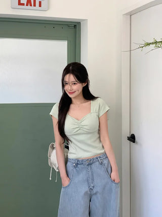 Punching Shirring Short-Sleeve T-Shirt