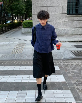 Cotton cropped check shirt