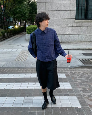 Cotton cropped check shirt