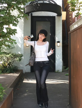 Washed bootcut denim pants