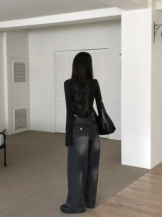 Back pocket denim pants