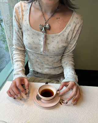 Henry Scooped Neck Flower Thermal Long T-Shirt