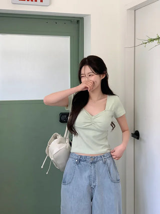 Punching Shirring Short-Sleeve T-Shirt