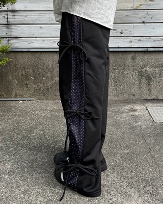 Dot Bicolor Ribbon Elastic Waist Pants
