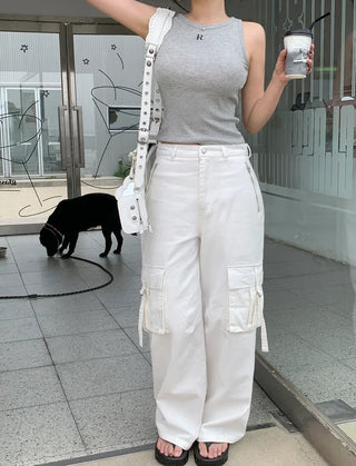 Cotton strap cargo pants (3 colors)