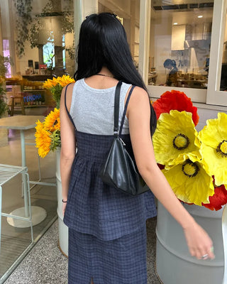 Checked V-neck camisole with peplum silhouette