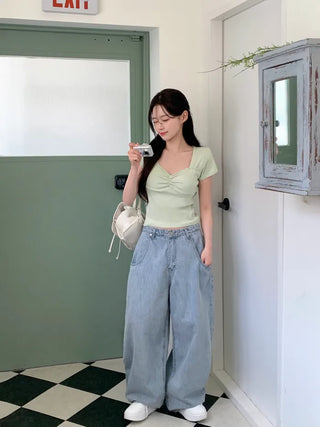Punching Shirring Short-Sleeve T-Shirt