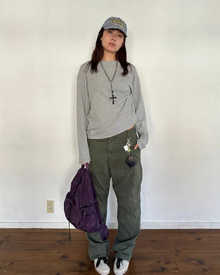 (Unisex) Semi-Cropped Waffle Long Sleeve Cut and Sewn
