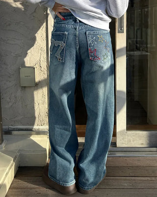 77 Color Star Patch Wide Jeans