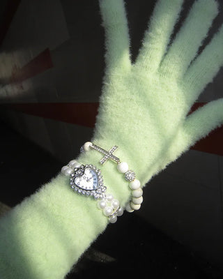 Heart Cubic Double Pearl Bracelet