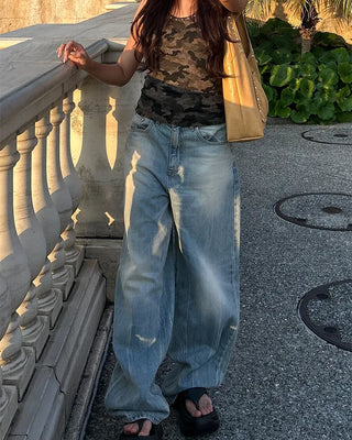 Wing Hip Painted Straight Denim Pants