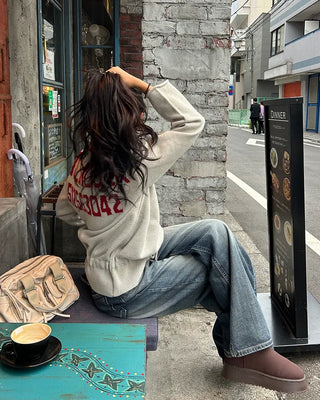High-neck half-zip waist string sweater