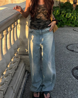 Wing Hip Painted Straight Denim Pants