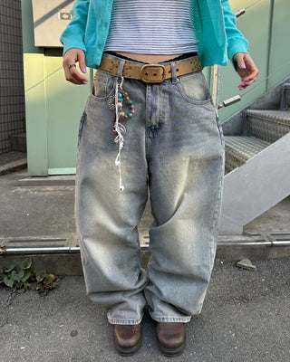 (Unisex) Vintage Wash Wide Straight Jeans