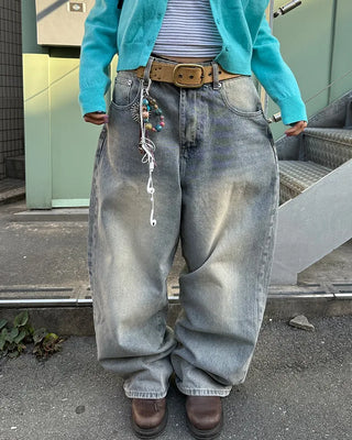 (Unisex) Vintage Wash Wide Straight Jeans