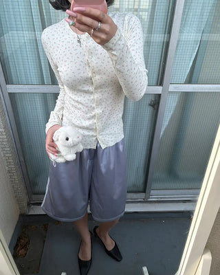 Lace satin Bermuda trunk pants