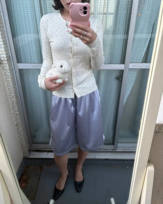 Lace satin Bermuda trunk pants