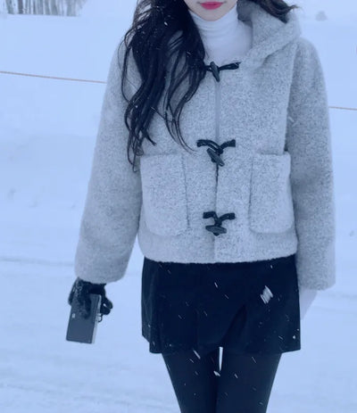 Hooded duffel short coat