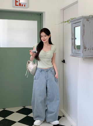 Punching Shirring Short-Sleeve T-Shirt