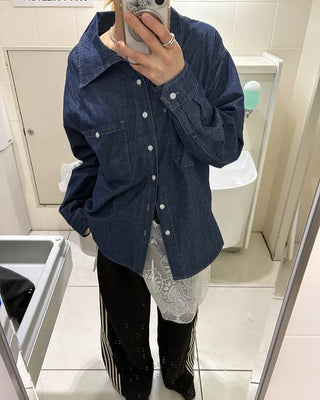 Double bust button pocket denim shirt