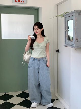 Punching Shirring Short-Sleeve T-Shirt