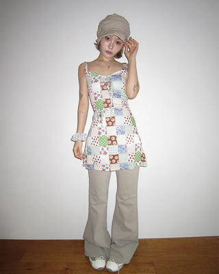 Double studded belt set with bootcut cotton pants