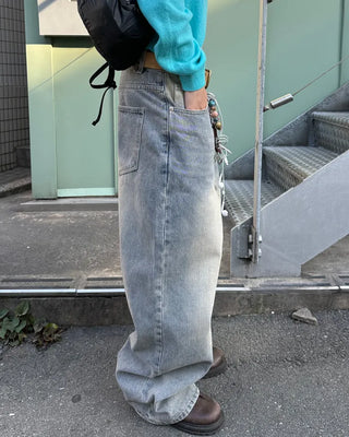 (Unisex) Vintage Wash Wide Straight Jeans